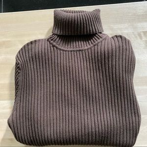 🤎 brown chunky ribbed cotton blend stretchy fabric turtleneck
